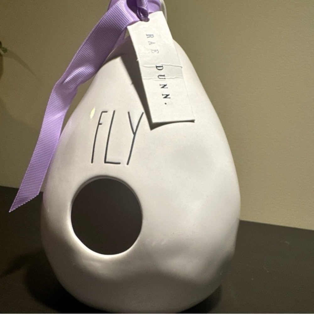 Rae Dunn “FLY" Teardrop Birdhouse~Lavender Bow~Double-Sided~Bird on‎ Branch~NEW